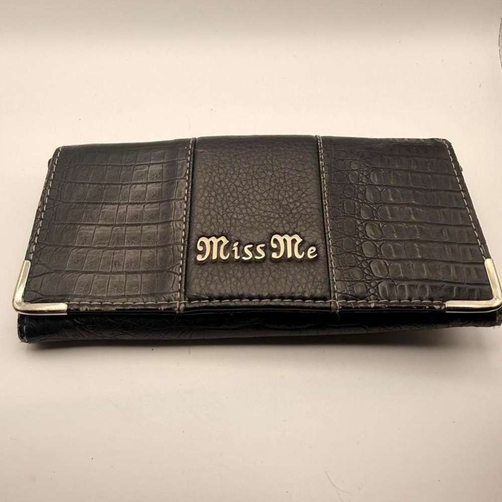 Y2K Miss Me black bonded leather &faux leather wallet with silver accents